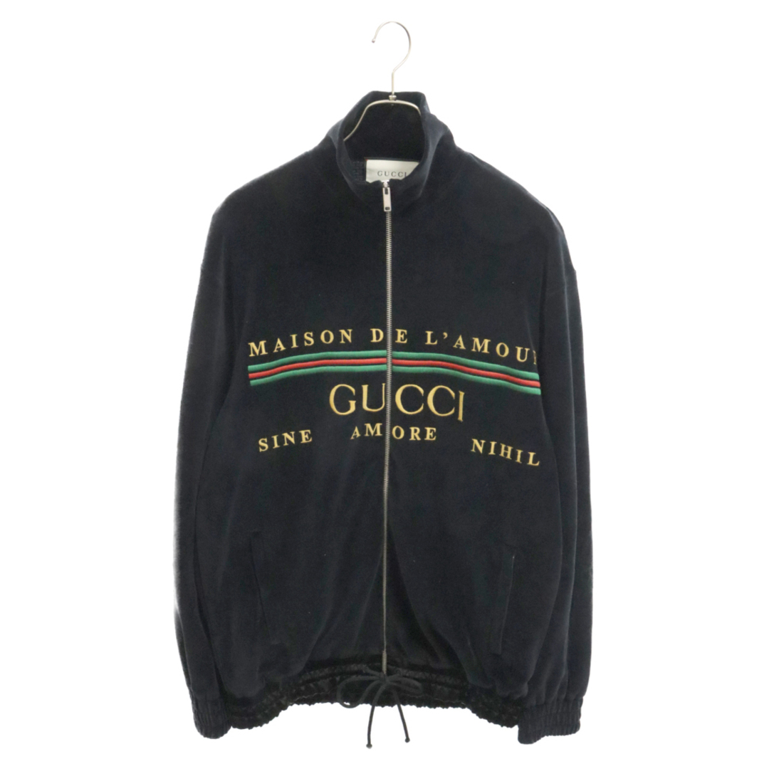 Gucci(グッチ)のGUCCI グッチ 20SS ロゴエンブロイダリーベロアオーバーサイズトラックジャケット ブラック 595533 メンズのジャケット/アウター(フライトジャケット)の商品写真