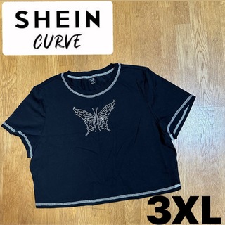 SHEIN - ＊大きいサイズ【SHEIN CURVE】半袖 Tシャツ ラインストーン 3XL