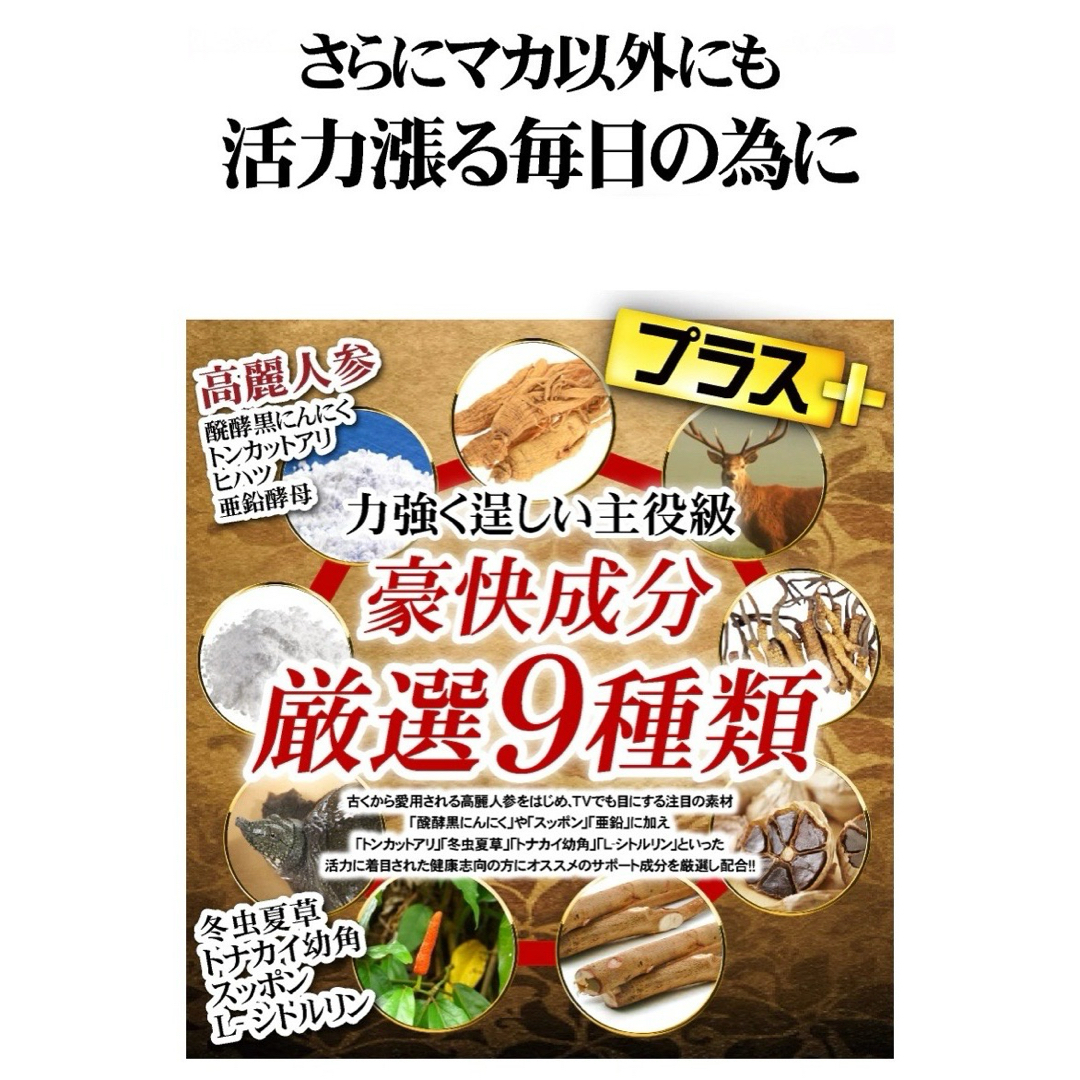 元気爆発‼️超高配合13種マカ+（高麗人参　スッポン　黒ニンニク　亜鉛）6ヶ月分 食品/飲料/酒の加工食品(その他)の商品写真