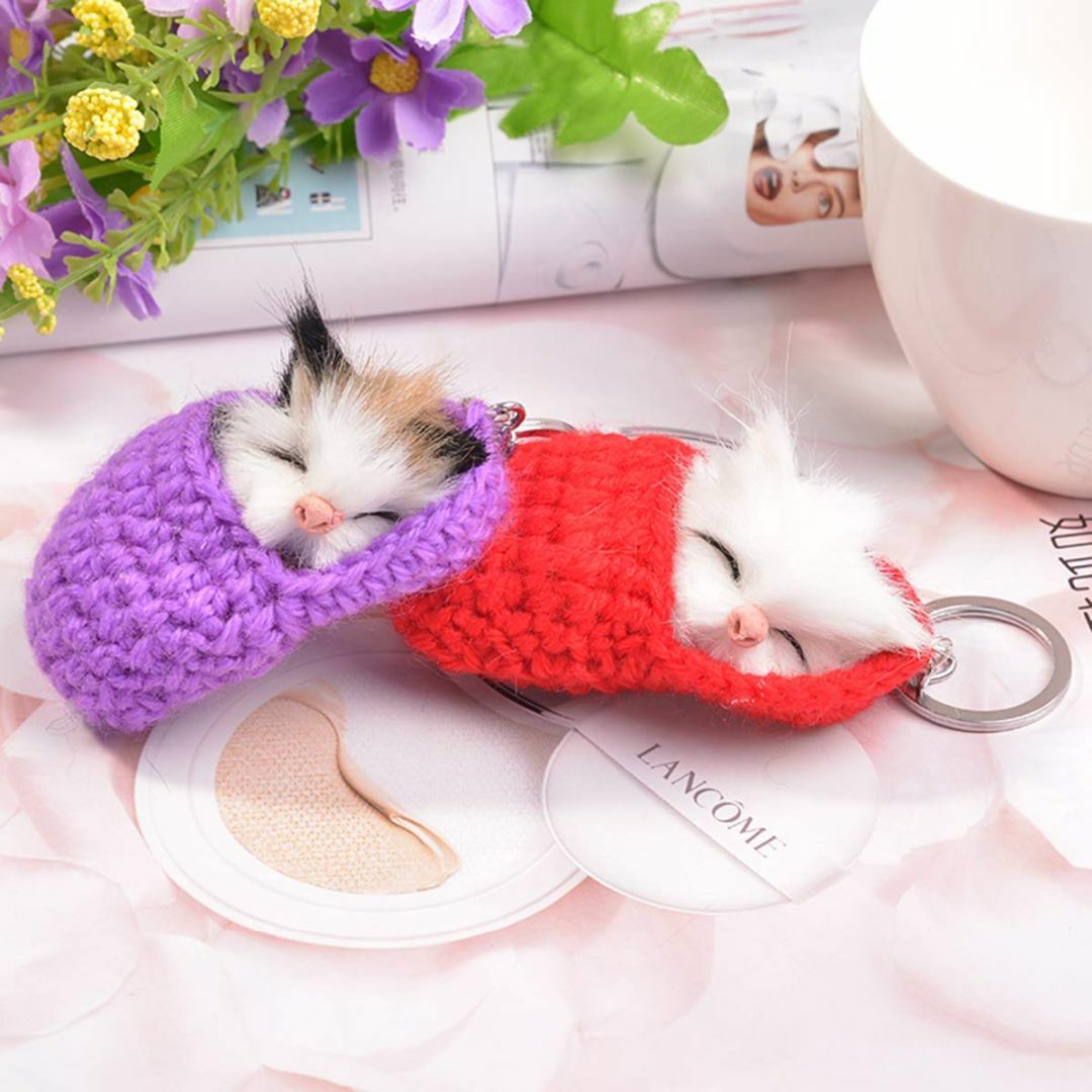 色:ブルーZOONAI かわいい睡眠猫ぬいぐるみキーホルダー車のキーリングホ レディースのバッグ(その他)の商品写真
