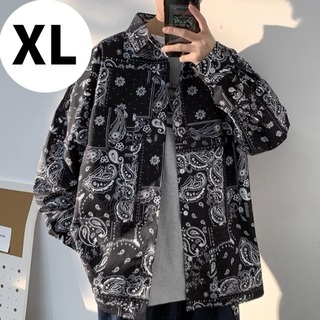 【大人気商品♪】XL　メンズ　長袖　ブラック　ペイズリー　シャツ　カジュアル　(シャツ)
