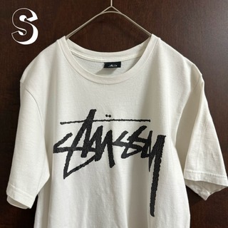 【シミあり】STUSSY ステューシー Tシャツ ロゴ 古着 ホワイト(Tシャツ/カットソー(半袖/袖なし))