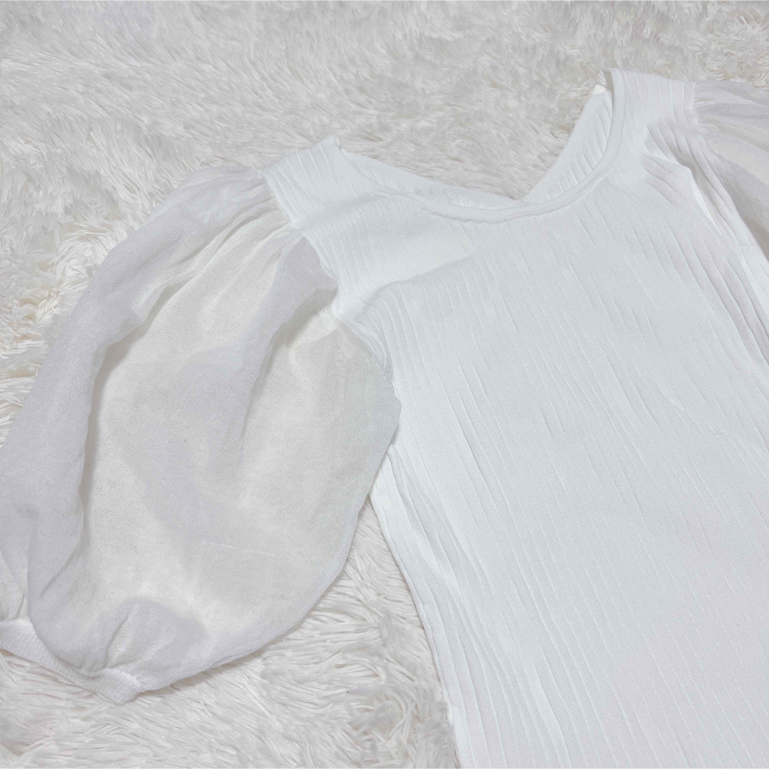 LOULOU WILLOUGHBY(ルルウィルビー)のLOULOU WILLOUGHBY シアースリーブリブニット ホワイト 2 レディースのトップス(カットソー(半袖/袖なし))の商品写真