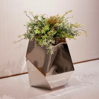 輸入品 プランター フラワーベース 花瓶 ミラー ステンレス 