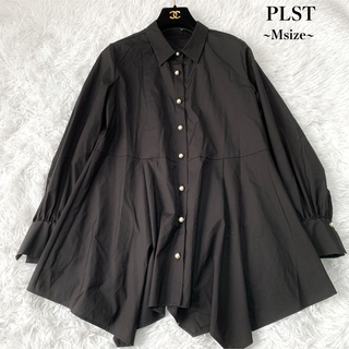 PLST - 極美品 PLST プラステ パールボタンペプラムシャツ ブラウス M コットン
