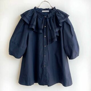 MARILYN MOON - 美品✨マリリンムーン　タイプライター生地　付け衿　五部袖シャツ　バルーン袖