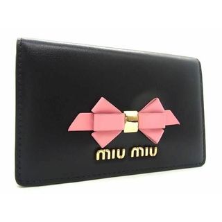 miumiu - ■新品同様■ miumiu ミュウミュウ レザー リボン カードケース カード入れ 名刺入れ レディース ブラック系×ピンク系 FC0098