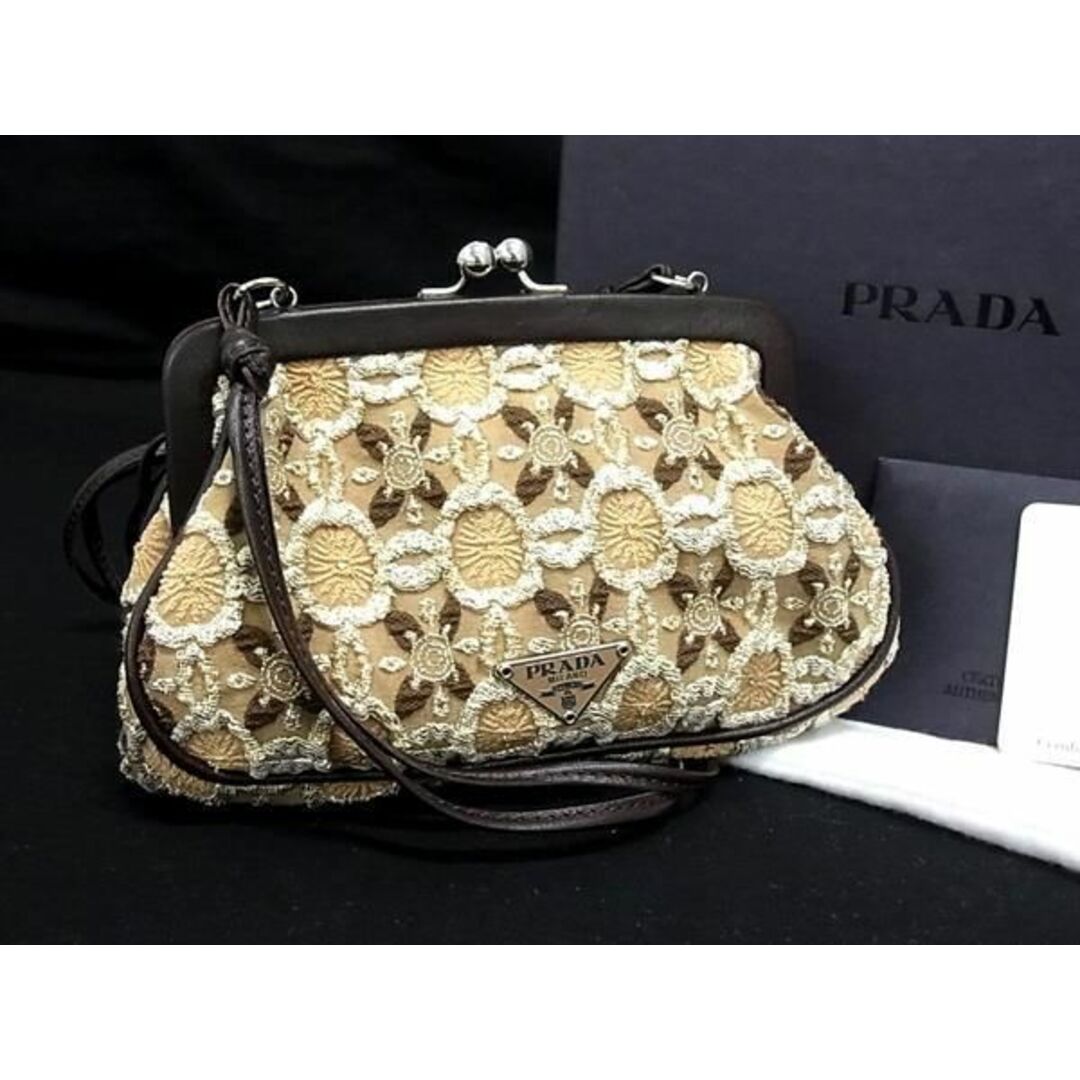 PRADA(プラダ)の■極美品■ PRADA プラダ BT0323 特殊素材×レザー がま口 コインケース コインパース 小銭入れ ブラウン系×ベージュ系 FA7367 レディースのファッション小物(財布)の商品写真