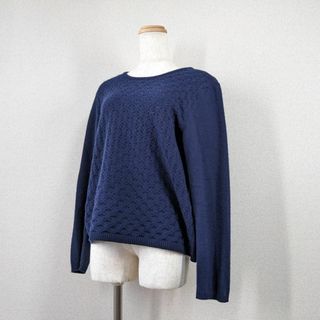 【レリアン】ニット　セーター　カシミヤ　13　XL　ネイビー　ラメ　ケーブル編み