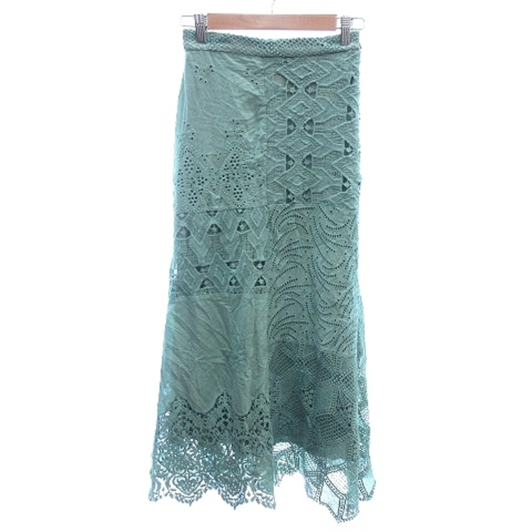 mystic(ミスティック)のミスティック フレアスカート マキシ ロング パッチワーク レース 刺繍 F 緑 レディースのスカート(ロングスカート)の商品写真