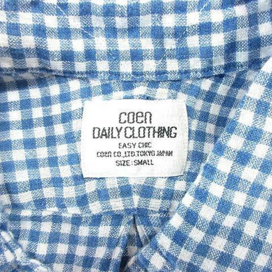 coen(コーエン)のコーエン ボタンダウンシャツ ギンガムチェック 麻混 リネン混 長袖 S 青 メンズのトップス(シャツ)の商品写真