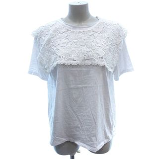 ザラ(ZARA)のザラ カットソー Tシャツ ラウンドネック レース 半袖 L 白 ホワイト(Tシャツ(半袖/袖なし))