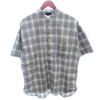 スリック(SLICK)のスリック ノーカラーシャツ オーバーサイズ チェック 半袖 1 グレー 茶(シャツ)