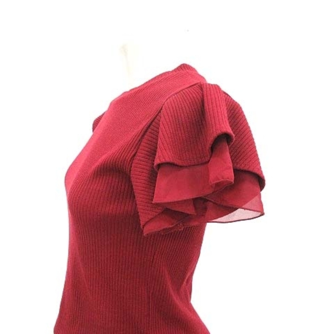 MIIA(ミーア)のミーア リブニット カットソー 半袖 フレア袖 切替 シフォン F 赤 レディースのトップス(ニット/セーター)の商品写真