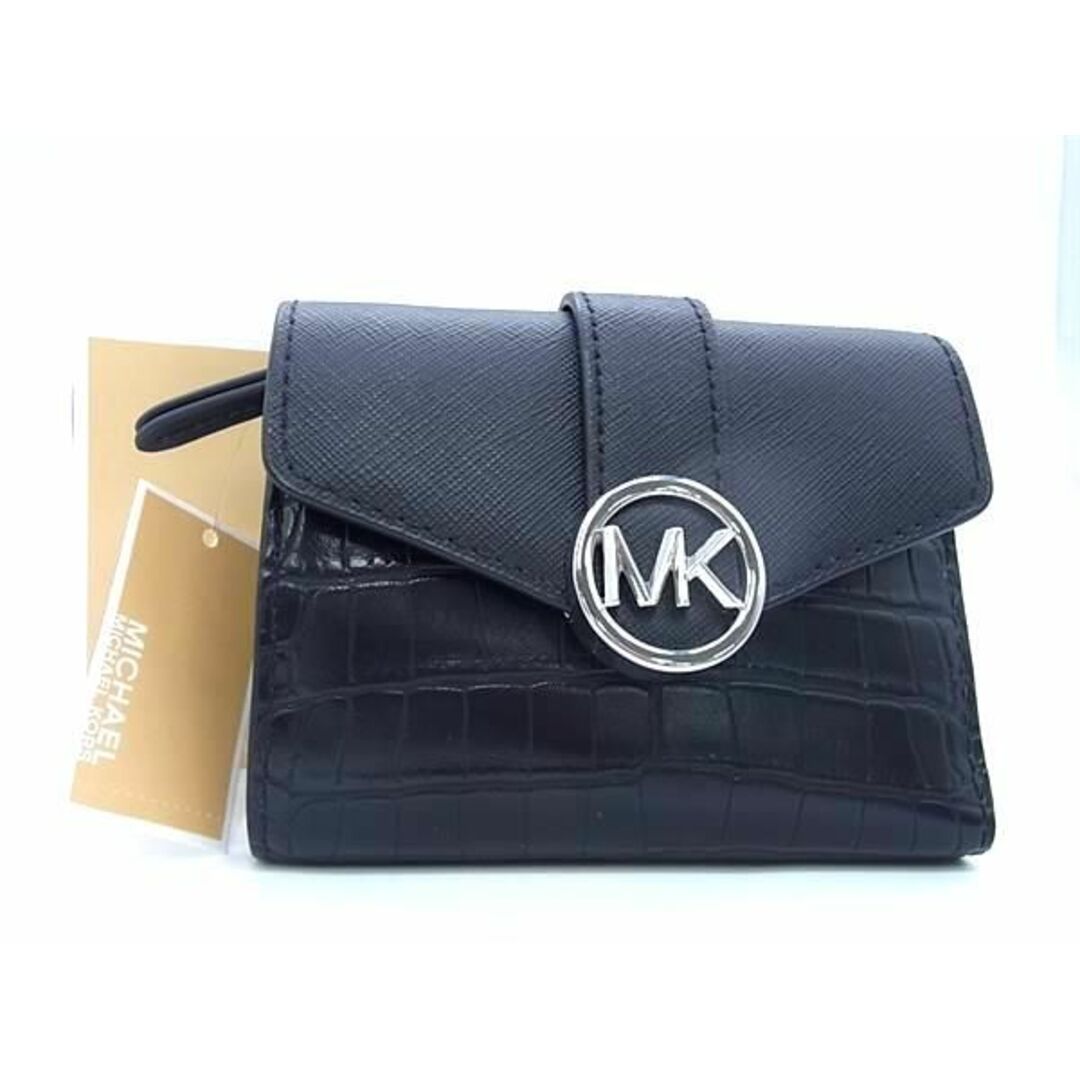 Michael Kors(マイケルコース)の■新品同様■ MICHAEL KORS マイケルコース クロコダイル型押しレザー 三つ折り 財布 ウォレット レディース ブラック系 CC2460 レディースのファッション小物(その他)の商品写真