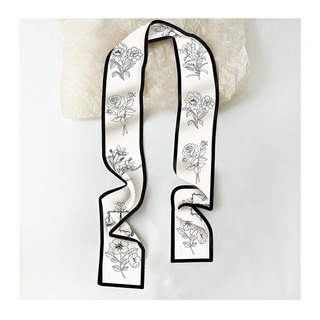 スカーフ　ホワイト　花柄　バラ　モノトーン　上品　高級　フォーマル　結婚式　鞄(バンダナ/スカーフ)