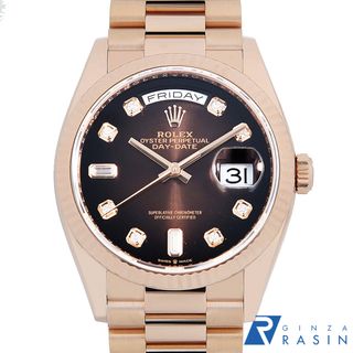 ロレックス(ROLEX)のロレックス デイデイト36 8Pダイヤ 2Pバゲットダイヤ 128235A ブラウン オンブレ ランダム番 メンズ 中古 腕時計(腕時計(アナログ))