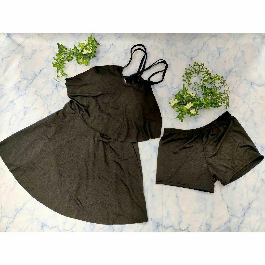 ワンピース　フリル　黒　ブラック　体型カバー　M　パット付き　韓国 レディースの水着/浴衣(水着)の商品写真