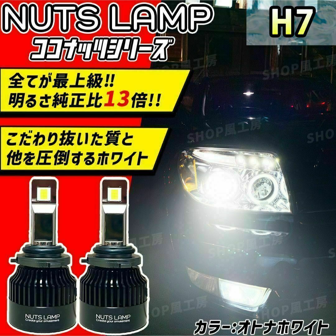 車 H7 ヘッドライト フォグランプ LED ホワイト NUTSLAMP 自動車/バイクの自動車(汎用パーツ)の商品写真