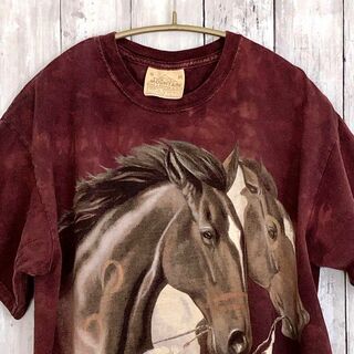 アニマルロゴ　馬ホース　半袖Ｔシャツ　100％コットン　サイズＭ　赤茶色ブラウン(Tシャツ/カットソー(半袖/袖なし))