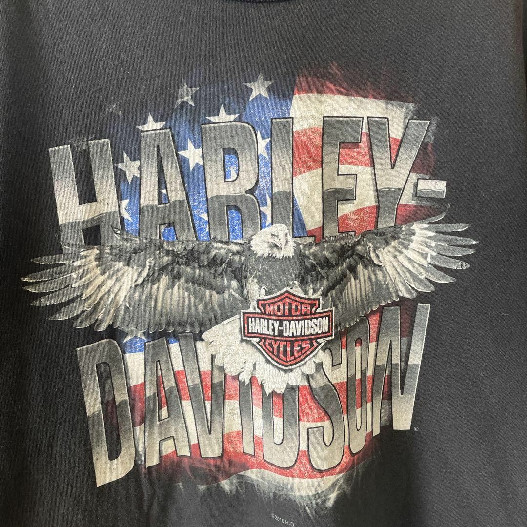 Harley Davidson(ハーレーダビッドソン)のハーレーＴ　アニマルロゴ　鷲　鳥　サイズＸＬ　黒ブラック　コットンシャツ両面ロゴ メンズのトップス(Tシャツ/カットソー(半袖/袖なし))の商品写真