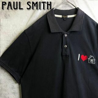 希少デザイン 美品 ポールスミス　鹿子ポロシャツ 半袖 刺繍ロゴ ブラック L