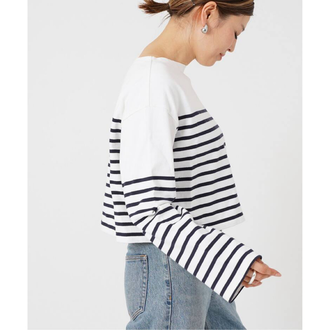 DEUXIEME CLASSE(ドゥーズィエムクラス)の一度着用★Deuxieme classe Cropped Stripe Tシャツ レディースのトップス(カットソー(長袖/七分))の商品写真