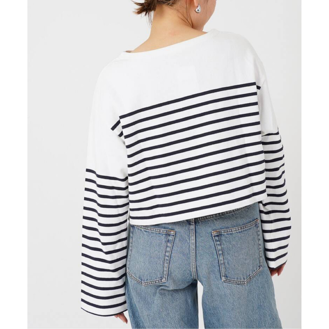 DEUXIEME CLASSE(ドゥーズィエムクラス)の一度着用★Deuxieme classe Cropped Stripe Tシャツ レディースのトップス(カットソー(長袖/七分))の商品写真