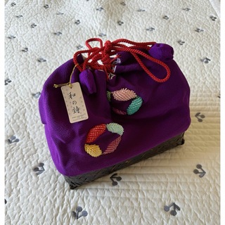新品★和装バッグ　正絹鹿子絞り巾着　七宝の絞り　紫(着物)