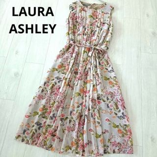 LAURA ASHLEY - ローラアシュレイ　花柄　ノースリーブ　プリーツ　フレア　ロングワンピース