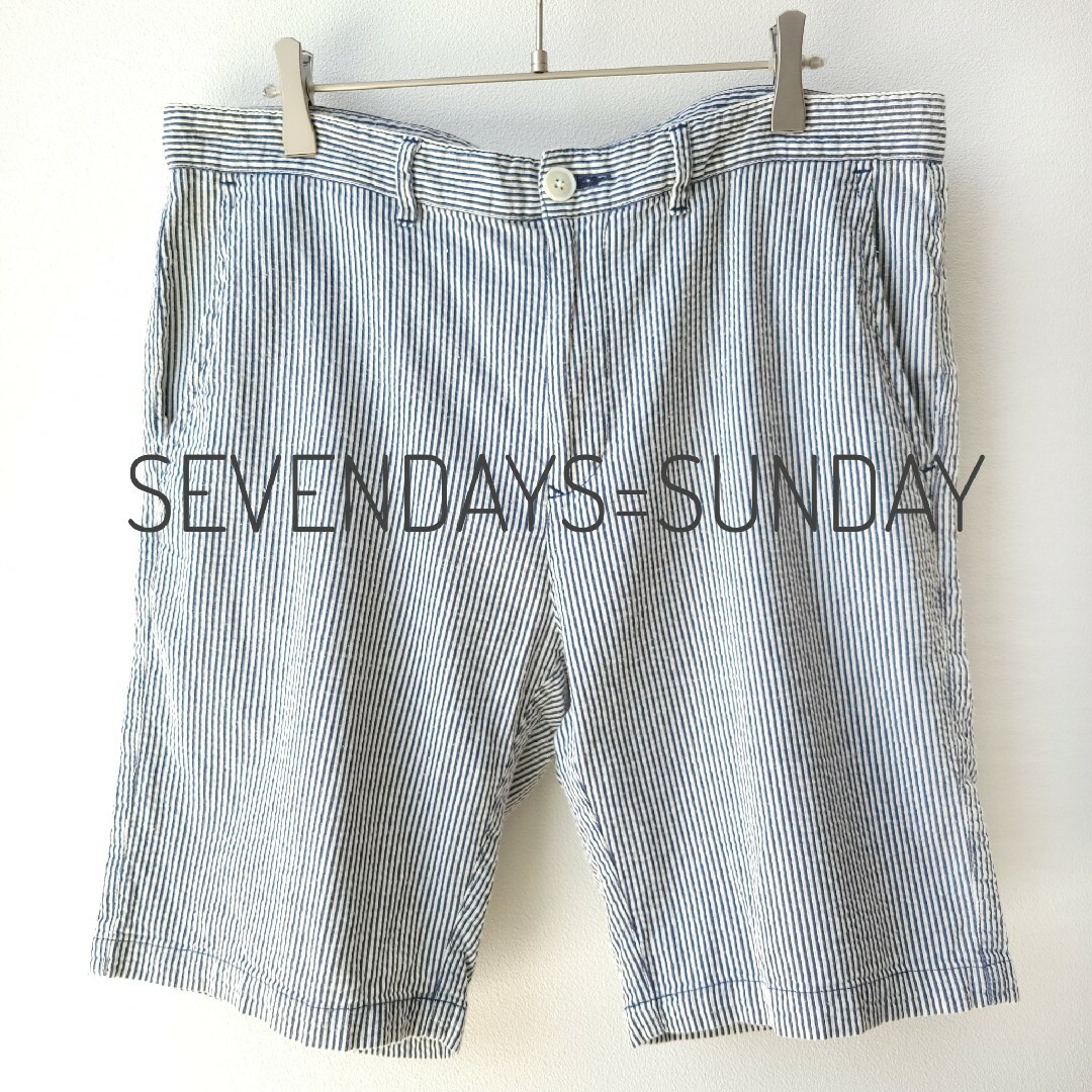 SEVENDAYS=SUNDAY(セブンデイズサンデイ)のセブンデイズサンデイ　メンズショートパンツ　シアサッカー生地　Ｌ　コットン100 メンズのパンツ(ショートパンツ)の商品写真