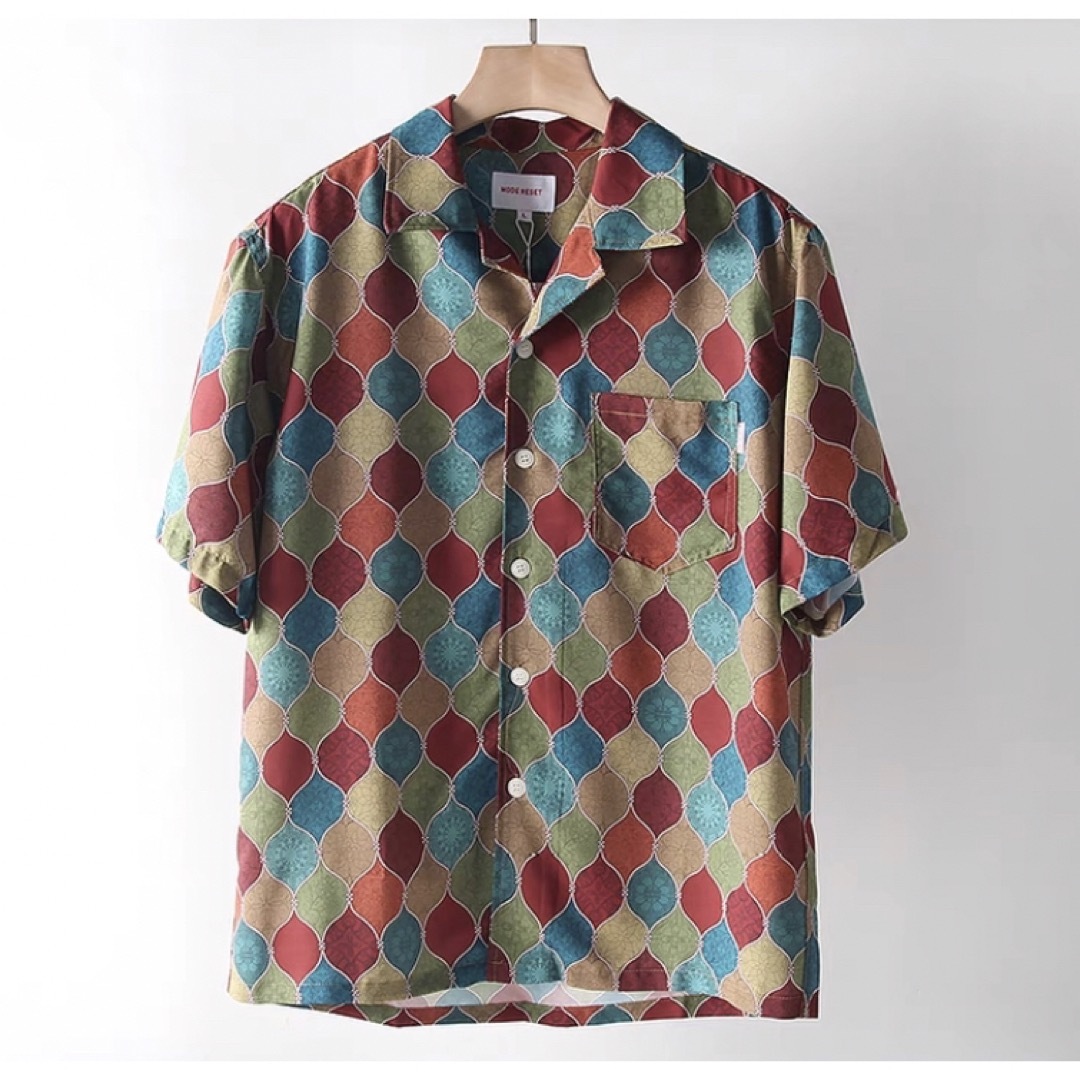 メンズ　ボヘミアン風　民族調総柄　アロハシャツ　オープンカラー　鮮やか　L メンズのトップス(シャツ)の商品写真