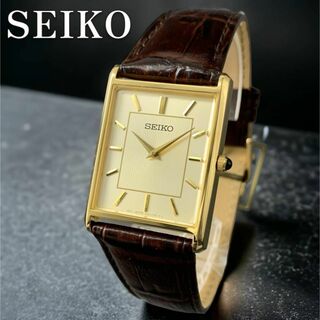 セイコー(SEIKO)の【新品】セイコー エッセンシャル スクエア シャンパンゴールド メンズ腕時計(レザーベルト)