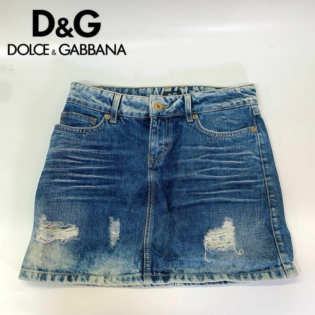 DOLCE&GABBANA(ドルチェアンドガッバーナ)の3285　美品 D&G　デニム　ミニスカート　ダメージ加工　クラッシュ　Ｓ レディースのスカート(ミニスカート)の商品写真