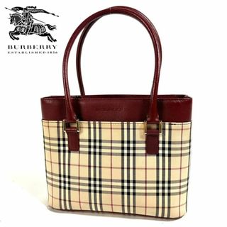 バーバリー(BURBERRY)の【極美品】Burberry キャンバス ミニハンドバッグ ノバチェック レッド(ハンドバッグ)