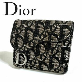 ディオール(Dior)の【美品】Dior トロッター コンパクト 三つ折り財布 ネイビー イタリア製(折り財布)