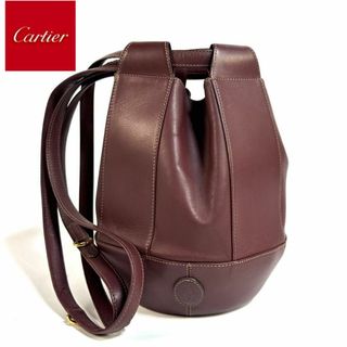 Cartier - 【極美品】Cartier マストライン レザー 巾着 ハンドバッグ ゴールド金具