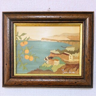 イタリア製　寄木額絵　南イタリアの風景　パステルカラー(絵画/タペストリー)