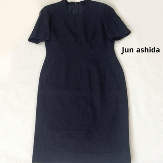 jun ashida - 【ジュンアシダ】半袖 ワンピース リネン×ウール ネイビー ミモレ丈  9