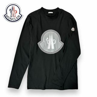 モンクレール(MONCLER)の【美品】MONCLER コットン長袖 Tシャツ ビッグロゴ ブラック Lサイズ(Tシャツ/カットソー(七分/長袖))