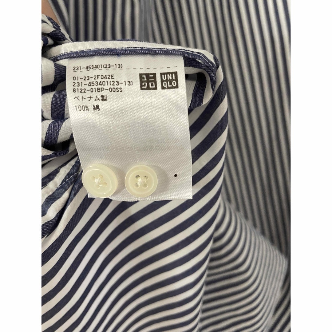 UNIQLO(ユニクロ)のユニクロ　コットンストライプシャツ　ブルー　ビッグシルエットシャツ　XL レディースのトップス(シャツ/ブラウス(長袖/七分))の商品写真