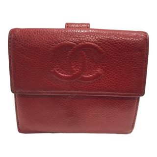 シャネル(CHANEL)のCHANEL シャネル 2つ折り財布 キャビアスキン ギャランティ 箱付属 レッド×金具シルバーカラー 【中古品】 22405K285(財布)