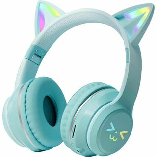 猫耳ヘッドホン ワイヤレス ヘッドフォン PC おしゃれ 安い 最強 グリーン(ヘッドフォン/イヤフォン)