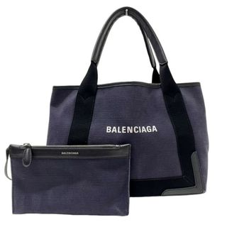 BALENCIAGA BAG - BALENCIAGA バレンシアガ ネイビーカバス トートバッグ 339933 キャンバス×レザー ネイビー×ブラック ポーチ付き 【中古品】 22405K303