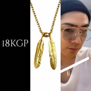 刻印有り】18K 2連 ゴールド フェザーネックレス 18金 登坂広臣さん同型(ネックレス)