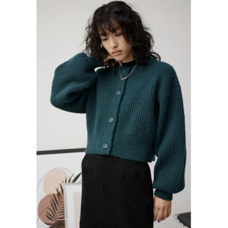 AZUL by moussy - Azul By Moussy ショートクルーカーディガン　グリーン