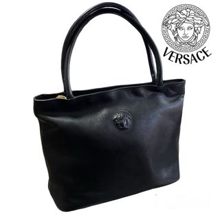 Gianni Versace - GIANNI VERSACE☆レザー　トートバッグ　黒　メデューサ　ゴールド金具