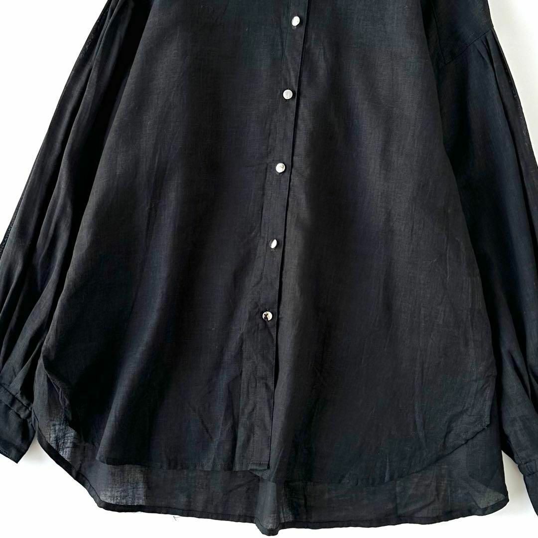 【美品】カデュネ CADUNE コットンリネンシャツ 長袖 ブラック 38 レディースのトップス(シャツ/ブラウス(長袖/七分))の商品写真
