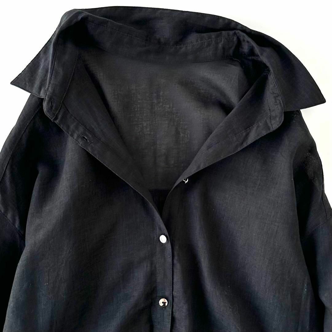 【美品】カデュネ CADUNE コットンリネンシャツ 長袖 ブラック 38 レディースのトップス(シャツ/ブラウス(長袖/七分))の商品写真