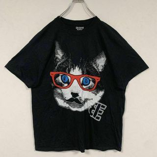 アニマル 猫メガネ GILDAN半袖 プリントシャツ Lサイズ(Tシャツ/カットソー(半袖/袖なし))